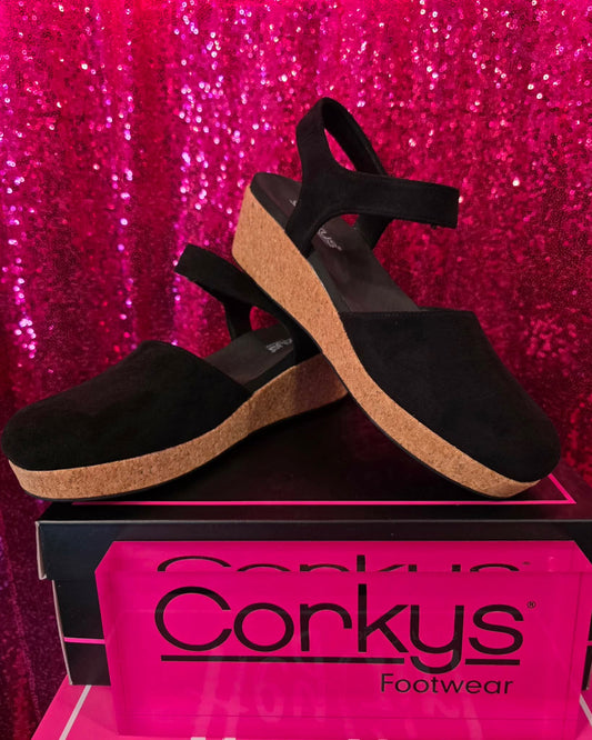Corkys - Black Faux Suede All In Wedges