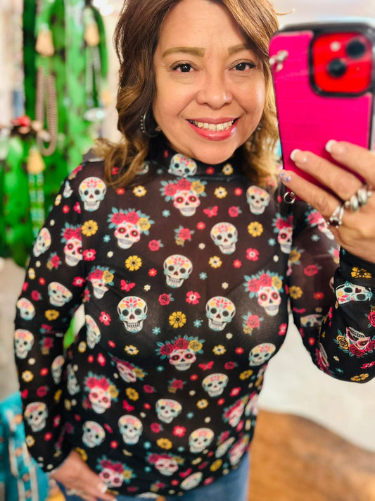 Sugar  Skull  Mesh Top